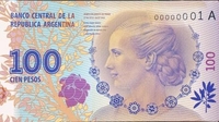Detalhe da nota de 100 pesos argentinos, com a imagem de Eva Perón